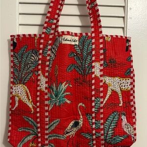 Red Tropical Print Tote Bag